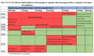 Timeplanen for hev og senk bassenget uke 7 og 8 