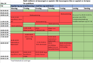 Timeplan hev og senk bassenget uke 14