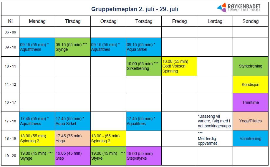 Gruppetimeplan juli 2018